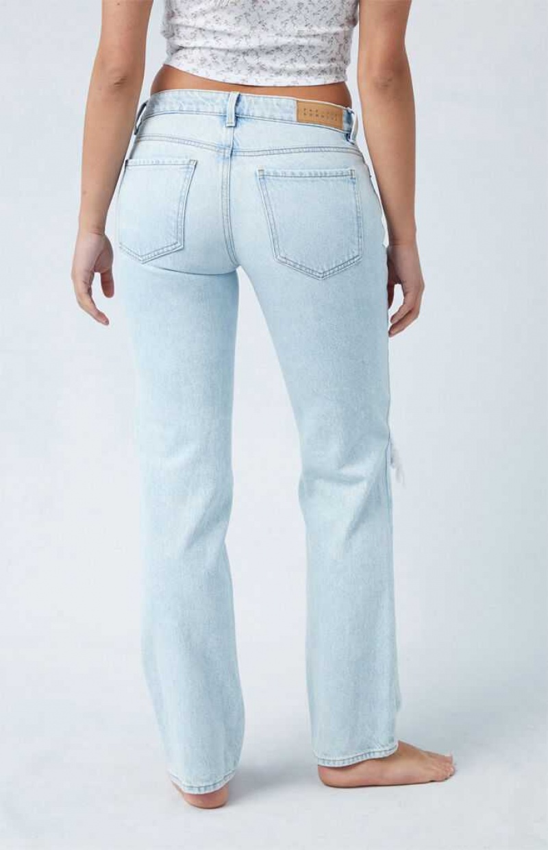 MEDIUM INDIGO PacSun Eco Light Blue Ripped Knee Low Rise Straight Leg Jeans | KIGYXHT-19