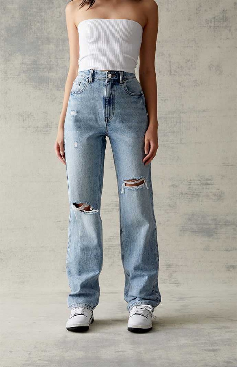 MEDIUM INDIGO PacSun Eco Light Blue Ripped '90s Boyfriend Jeans | PKFXEZH-80