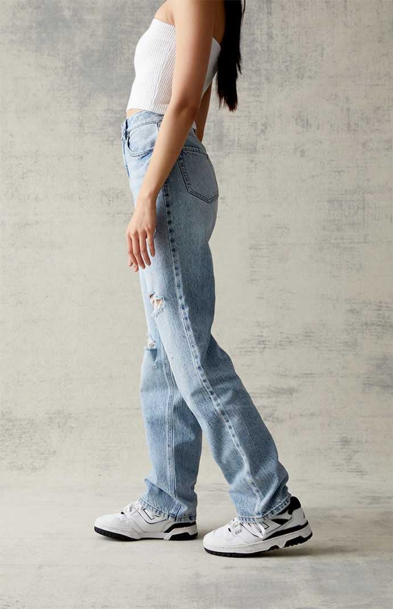 MEDIUM INDIGO PacSun Eco Light Blue Ripped '90s Boyfriend Jeans | PKFXEZH-80