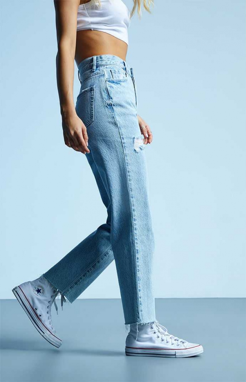 MEDIUM INDIGO PacSun Eco Light Blue Ripped High Waisted Straight Leg Jeans | HOYKLDR-47