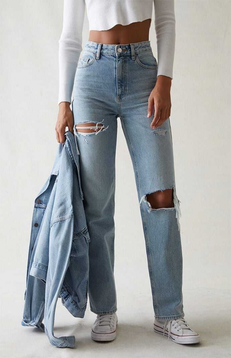 MEDIUM INDIGO PacSun Eco Light Blue Ripped \'90s Boyfriend Jeans | GWDSZOB-35