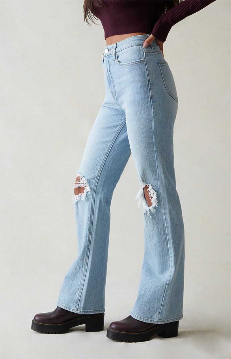 MEDIUM INDIGO PacSun Eco Light Blue Ripped Curve High Waisted Bootcut Jeans | NLSPAET-79