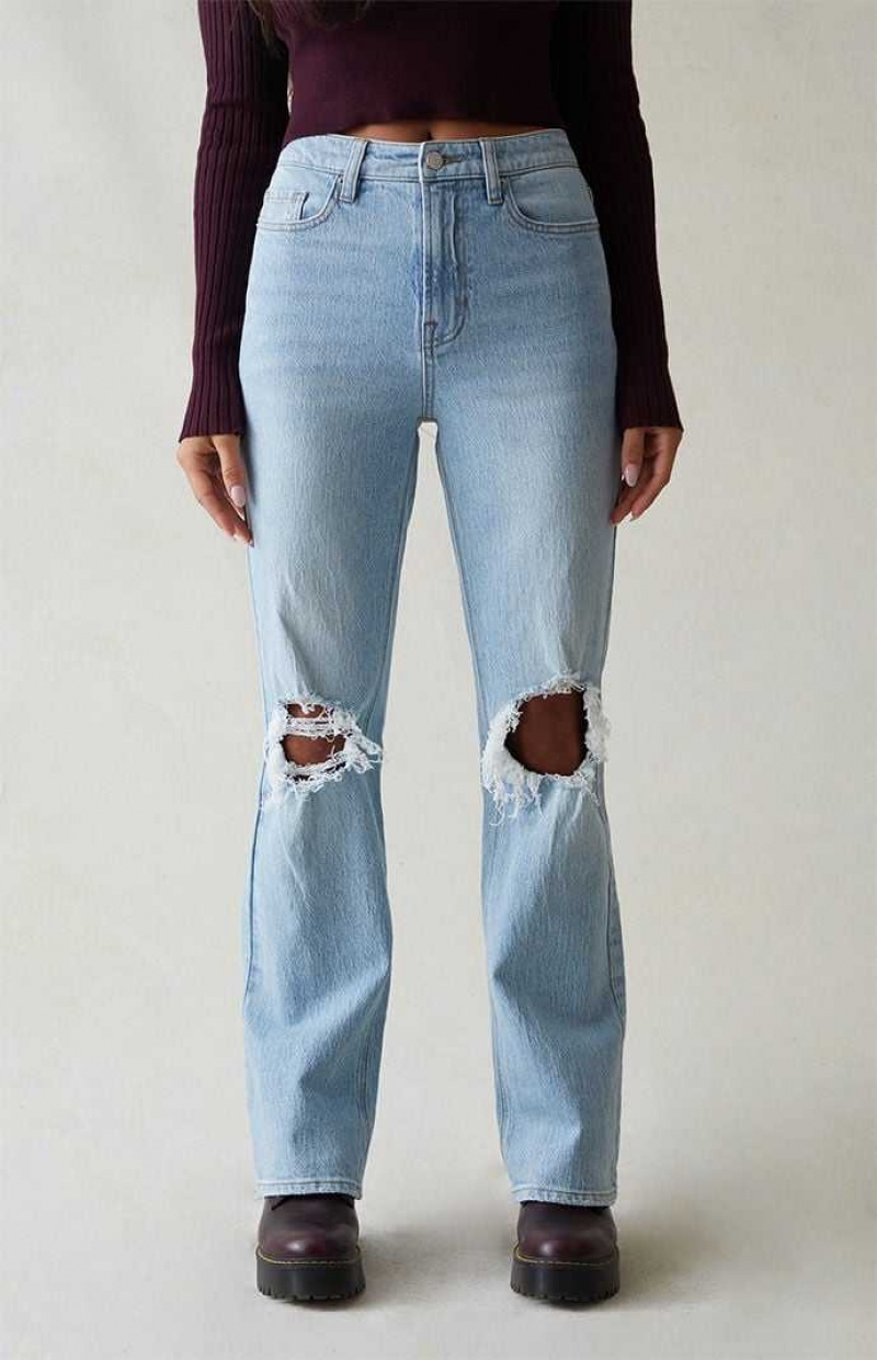 MEDIUM INDIGO PacSun Eco Light Blue Ripped Curve High Waisted Bootcut Jeans | NLSPAET-79