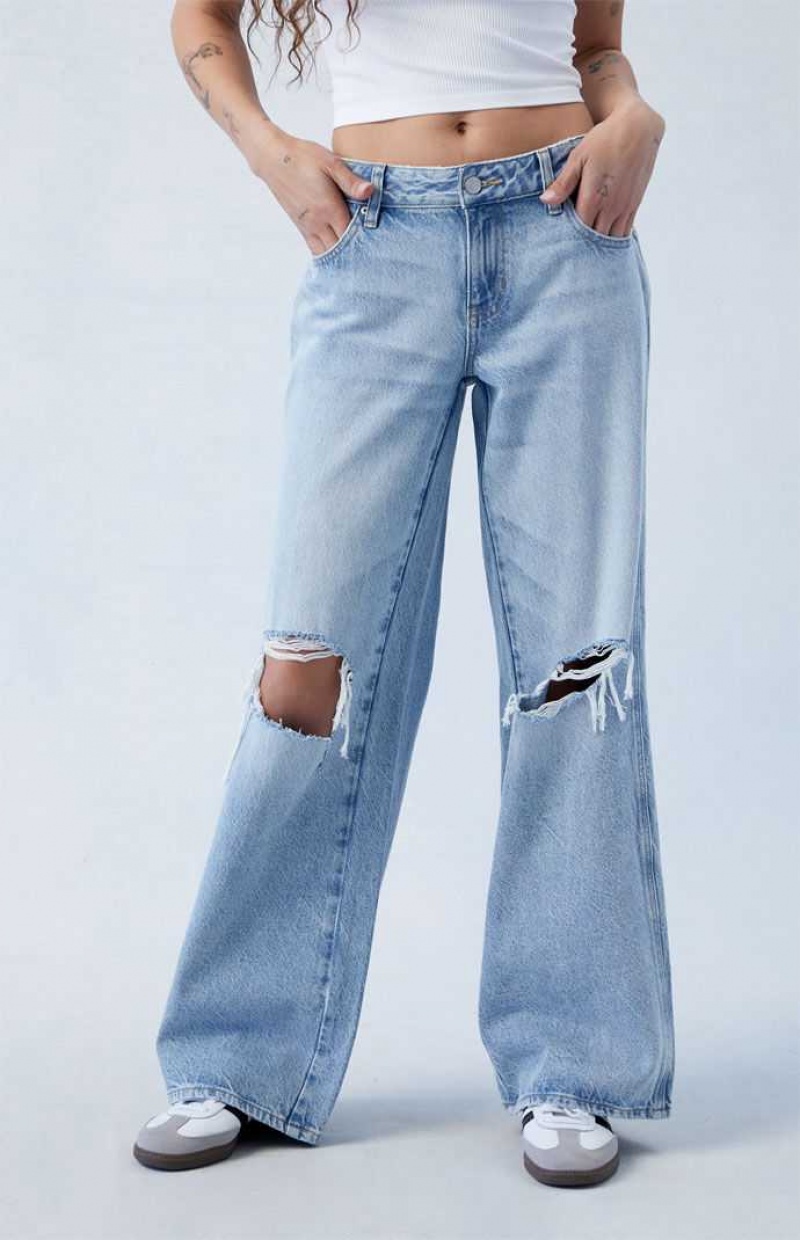 MEDIUM INDIGO PacSun Eco Light Blue Ripped Low Rise Baggy Jeans | PTGFHEI-68