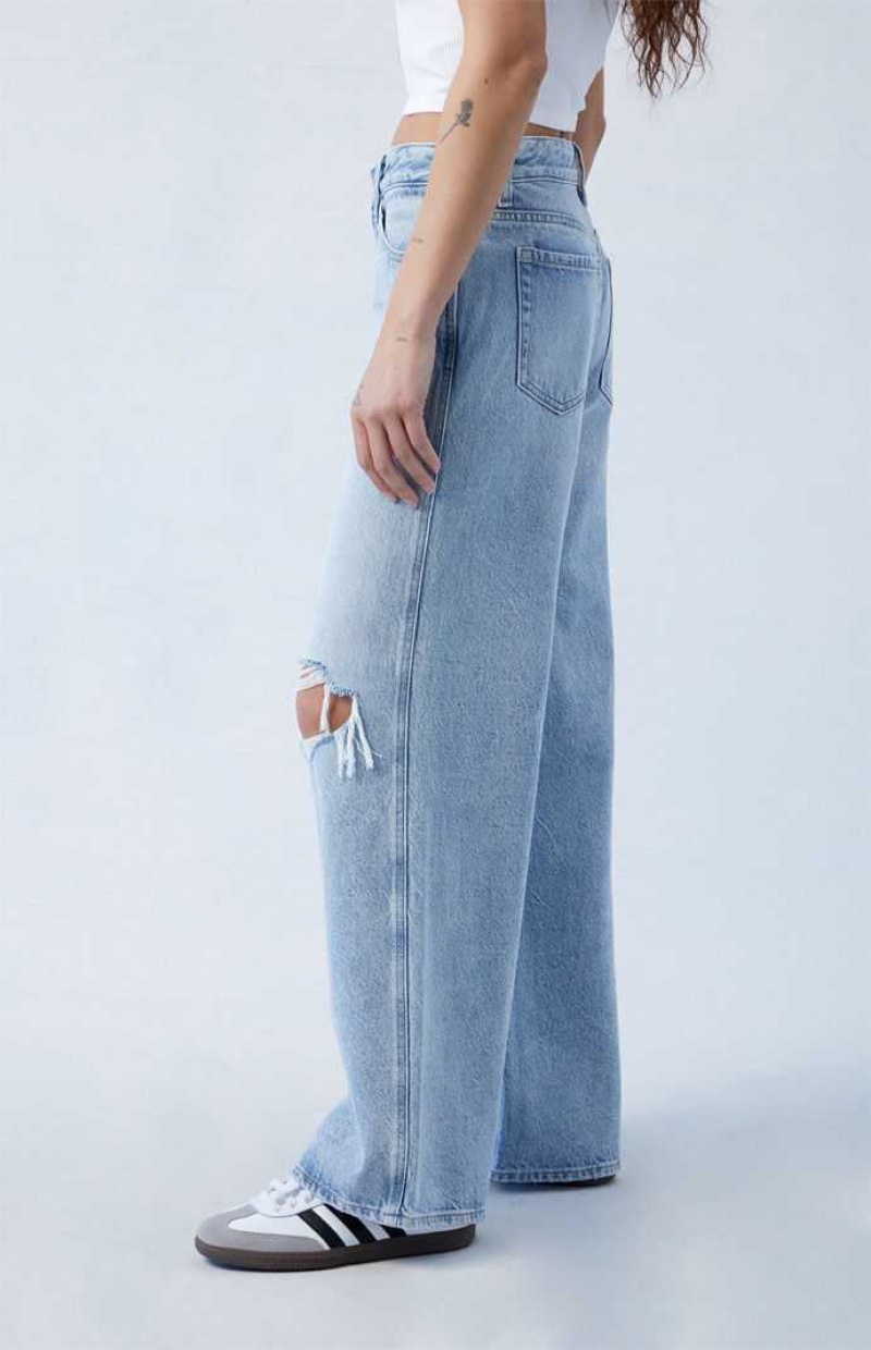 MEDIUM INDIGO PacSun Eco Light Blue Ripped Low Rise Baggy Jeans | PTGFHEI-68