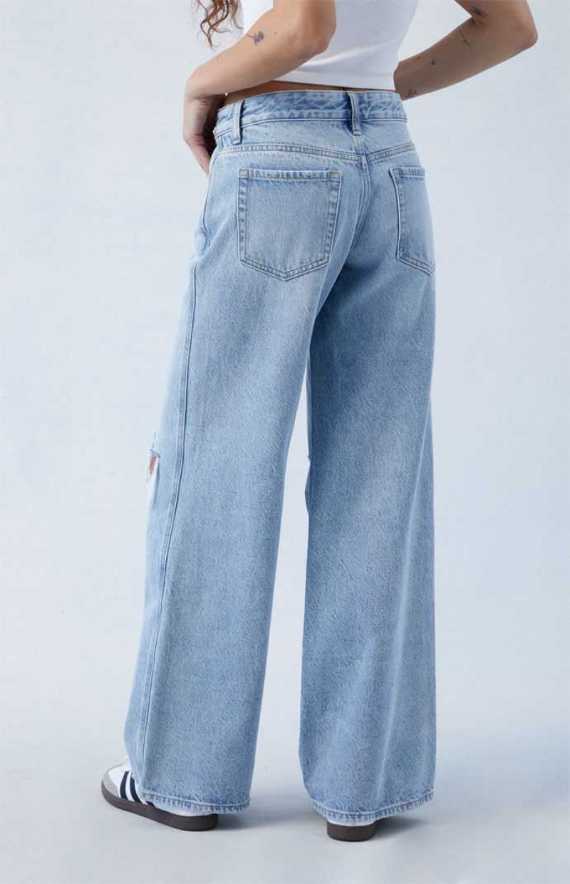 MEDIUM INDIGO PacSun Eco Light Blue Ripped Low Rise Baggy Jeans | PTGFHEI-68