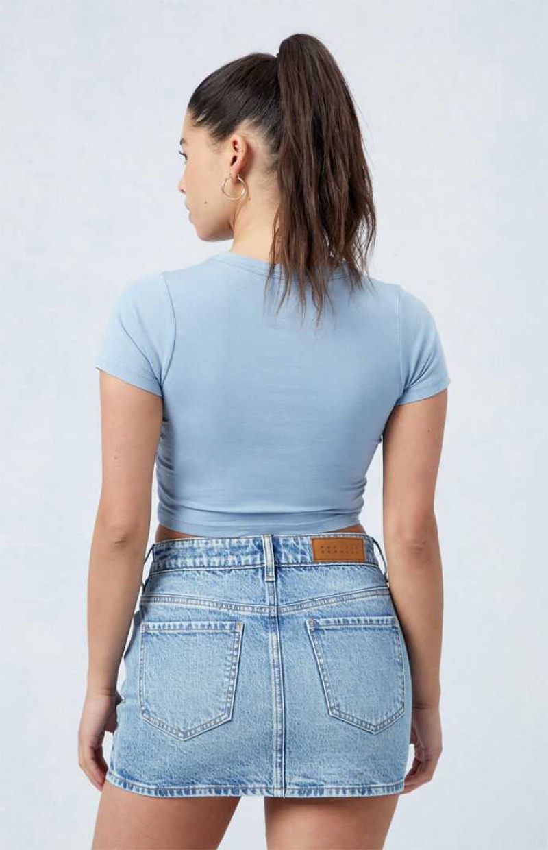 MEDIUM INDIGO PacSun Eco Light Blue Stretch Mid Rise Denim Mini Skirt | JUDALYS-53