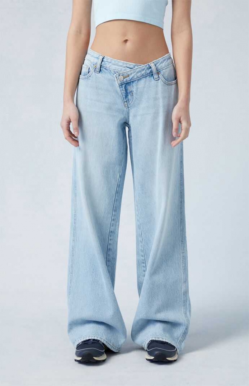 MEDIUM INDIGO PacSun Eco Light Indigo Asymmetrical Low Rise Baggy Jeans | DZWINRL-14