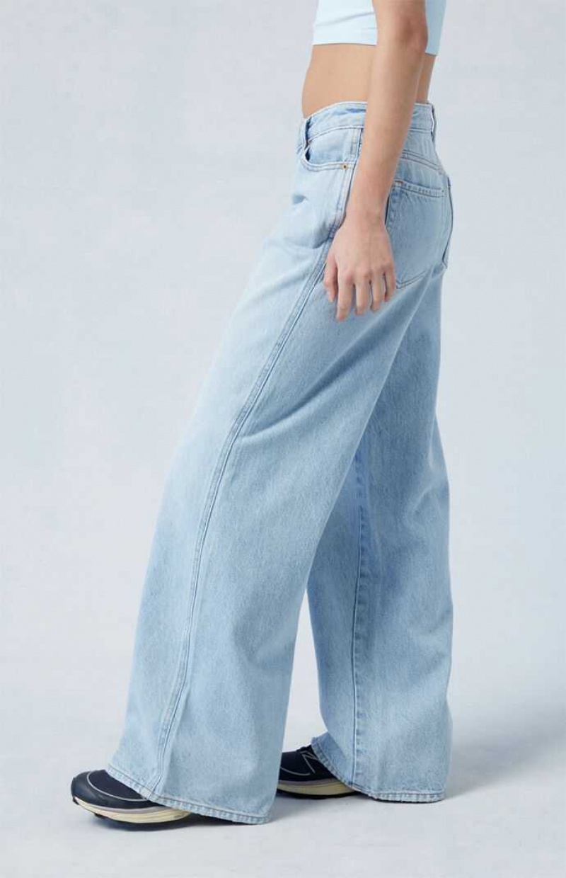 MEDIUM INDIGO PacSun Eco Light Indigo Asymmetrical Low Rise Baggy Jeans | DZWINRL-14