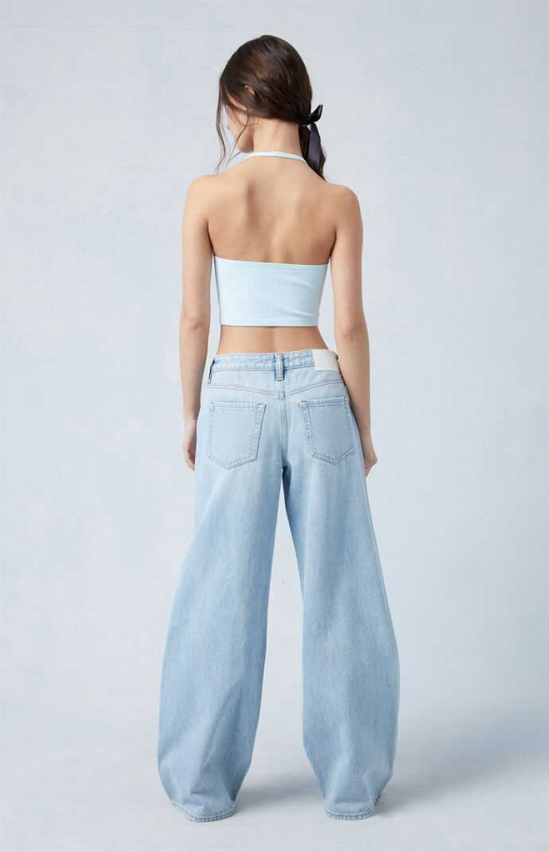 MEDIUM INDIGO PacSun Eco Light Indigo Asymmetrical Low Rise Baggy Jeans | DZWINRL-14