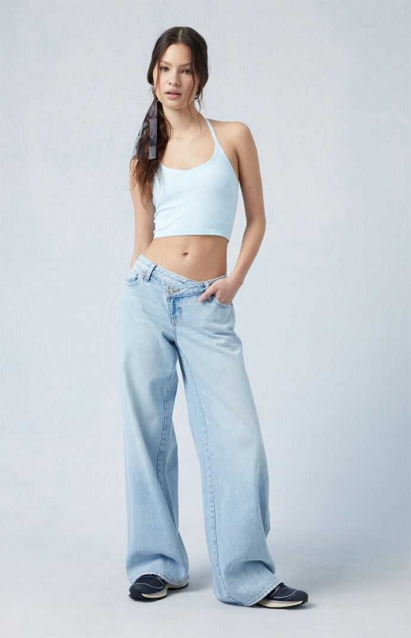 MEDIUM INDIGO PacSun Eco Light Indigo Asymmetrical Low Rise Baggy Jeans | DZWINRL-14