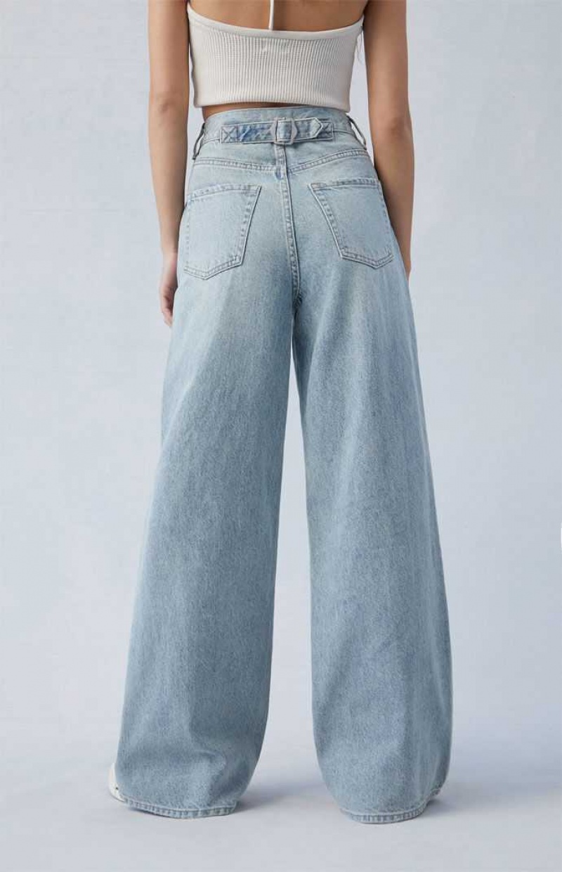 MEDIUM INDIGO PacSun Eco Light Indigo Back Tab Wide Leg Jeans | UIREHOG-61