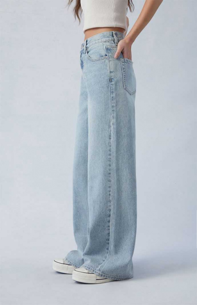 MEDIUM INDIGO PacSun Eco Light Indigo Back Tab Wide Leg Jeans | UIREHOG-61