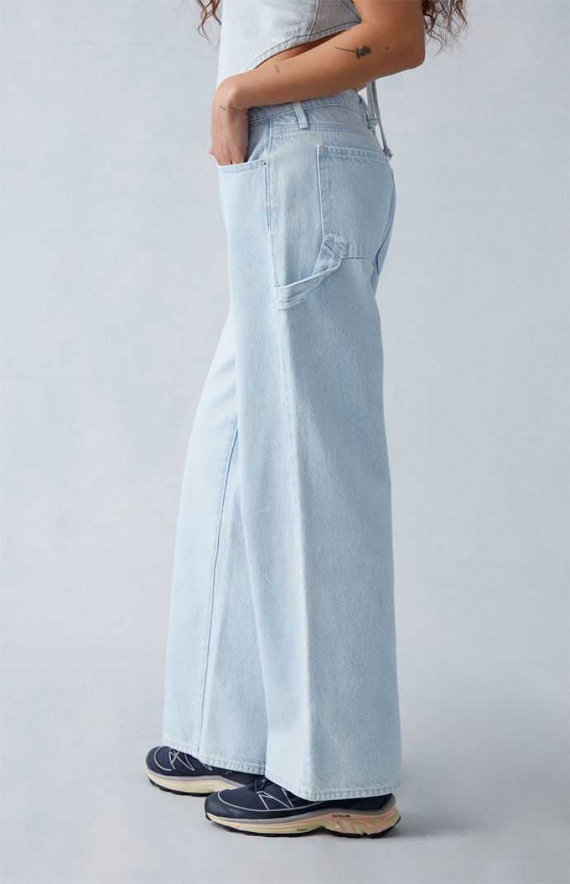 MEDIUM INDIGO PacSun Eco Light Indigo Carpenter Low Rise Wide Leg Jeans | FNTVBJX-81