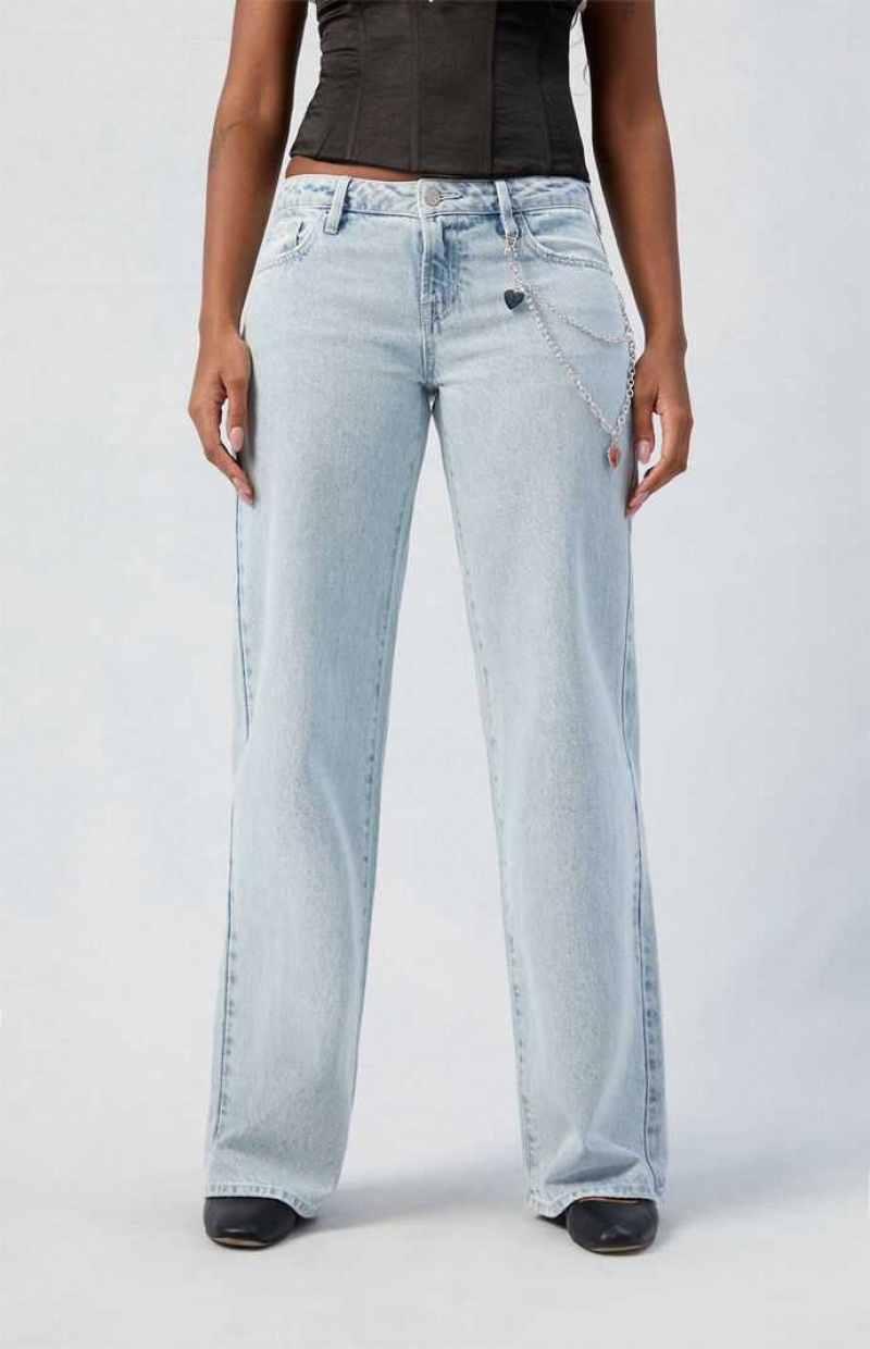 MEDIUM INDIGO PacSun Eco Light Indigo Chain Low Rise Wide Leg Jeans | REOJTIB-04