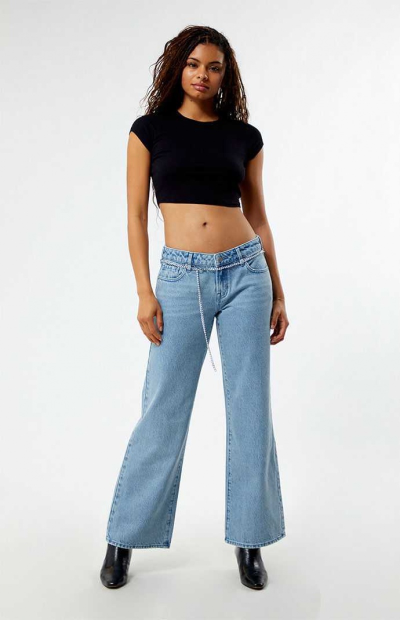 MEDIUM INDIGO PacSun Eco Light Indigo Chain Belt Low Rise Wide Leg Jeans | JHXGDOI-47