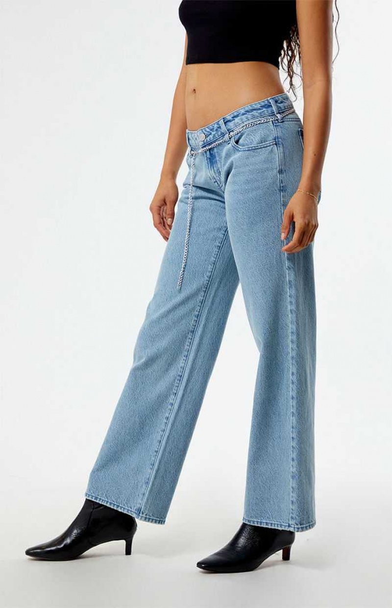 MEDIUM INDIGO PacSun Eco Light Indigo Chain Belt Low Rise Wide Leg Jeans | JHXGDOI-47