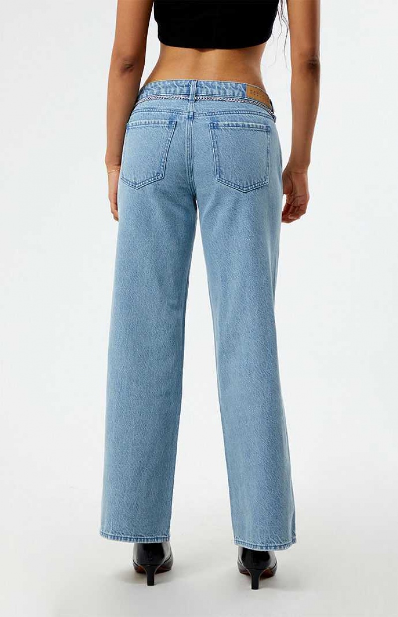 MEDIUM INDIGO PacSun Eco Light Indigo Chain Belt Low Rise Wide Leg Jeans | JHXGDOI-47