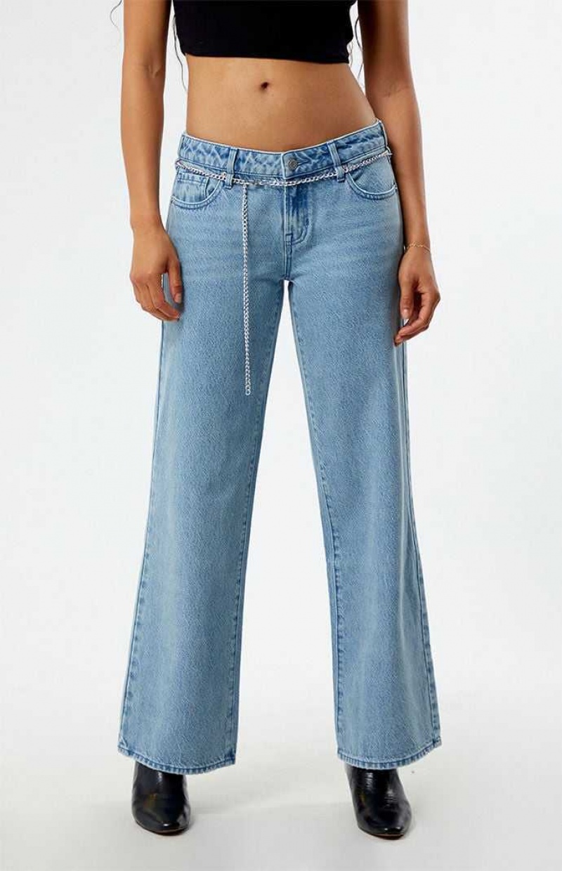 MEDIUM INDIGO PacSun Eco Light Indigo Chain Belt Low Rise Wide Leg Jeans | JHXGDOI-47