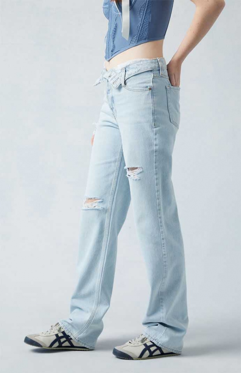 MEDIUM INDIGO PacSun Eco Light Indigo Fold-Over Ripped '90s Boyfriend Jeans | TQNAFDG-98