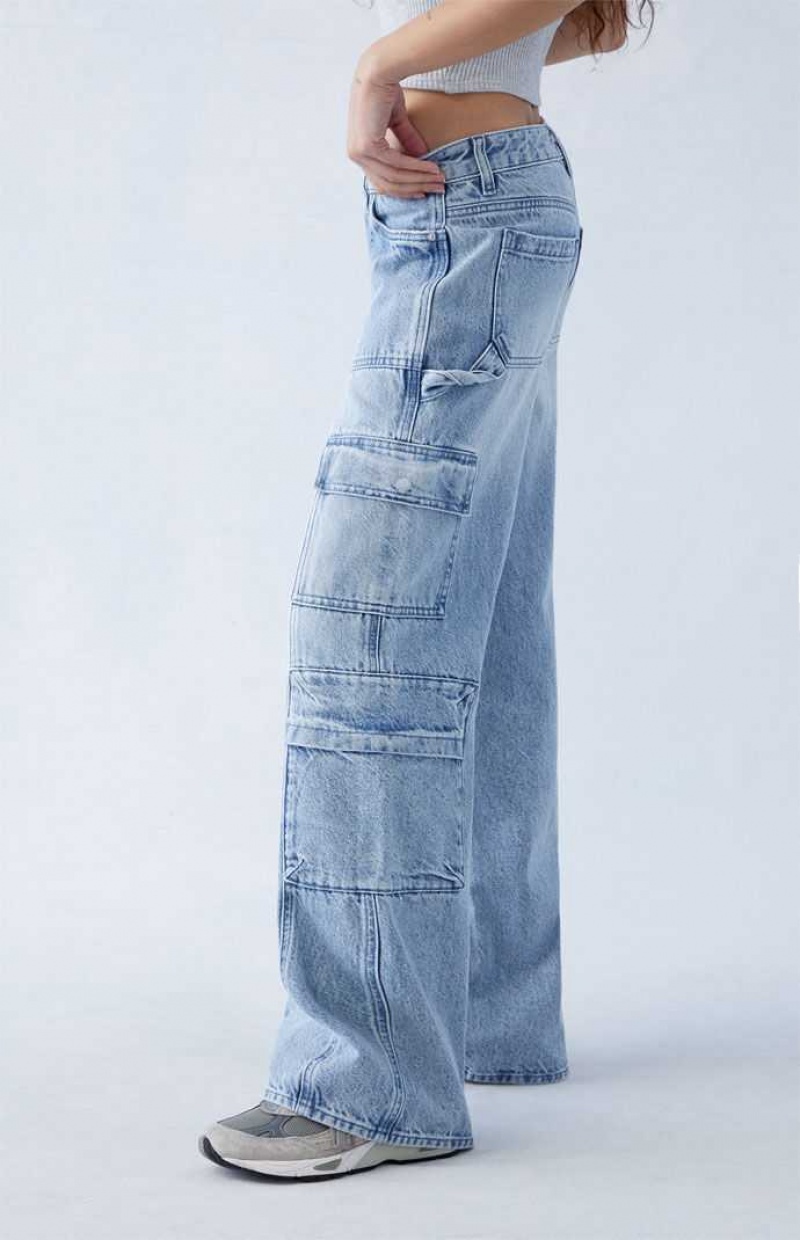 MEDIUM INDIGO PacSun Eco Light Indigo Low Rise Baggy Cargo Jeans | CUZSLQF-95