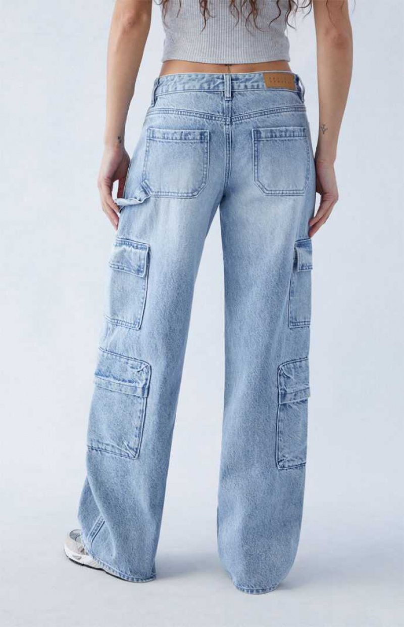 MEDIUM INDIGO PacSun Eco Light Indigo Low Rise Baggy Cargo Jeans | CUZSLQF-95