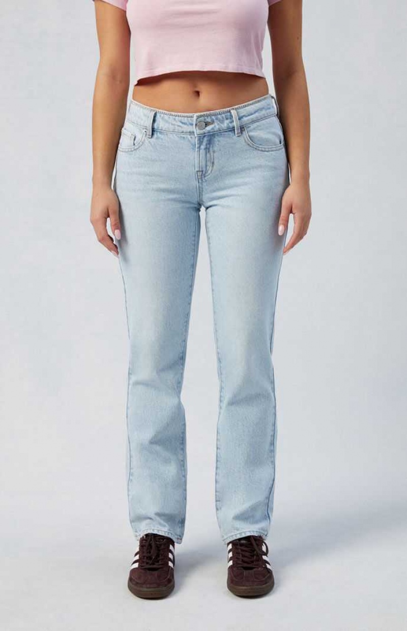 MEDIUM INDIGO PacSun Eco Light Indigo Low Rise Rhinestone Straight Leg Jeans | QILFERG-85