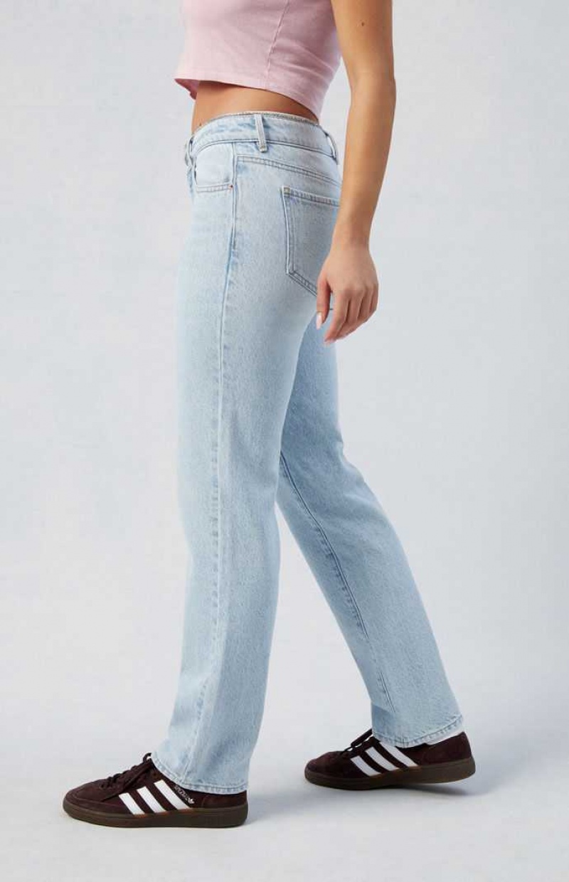 MEDIUM INDIGO PacSun Eco Light Indigo Low Rise Rhinestone Straight Leg Jeans | QILFERG-85