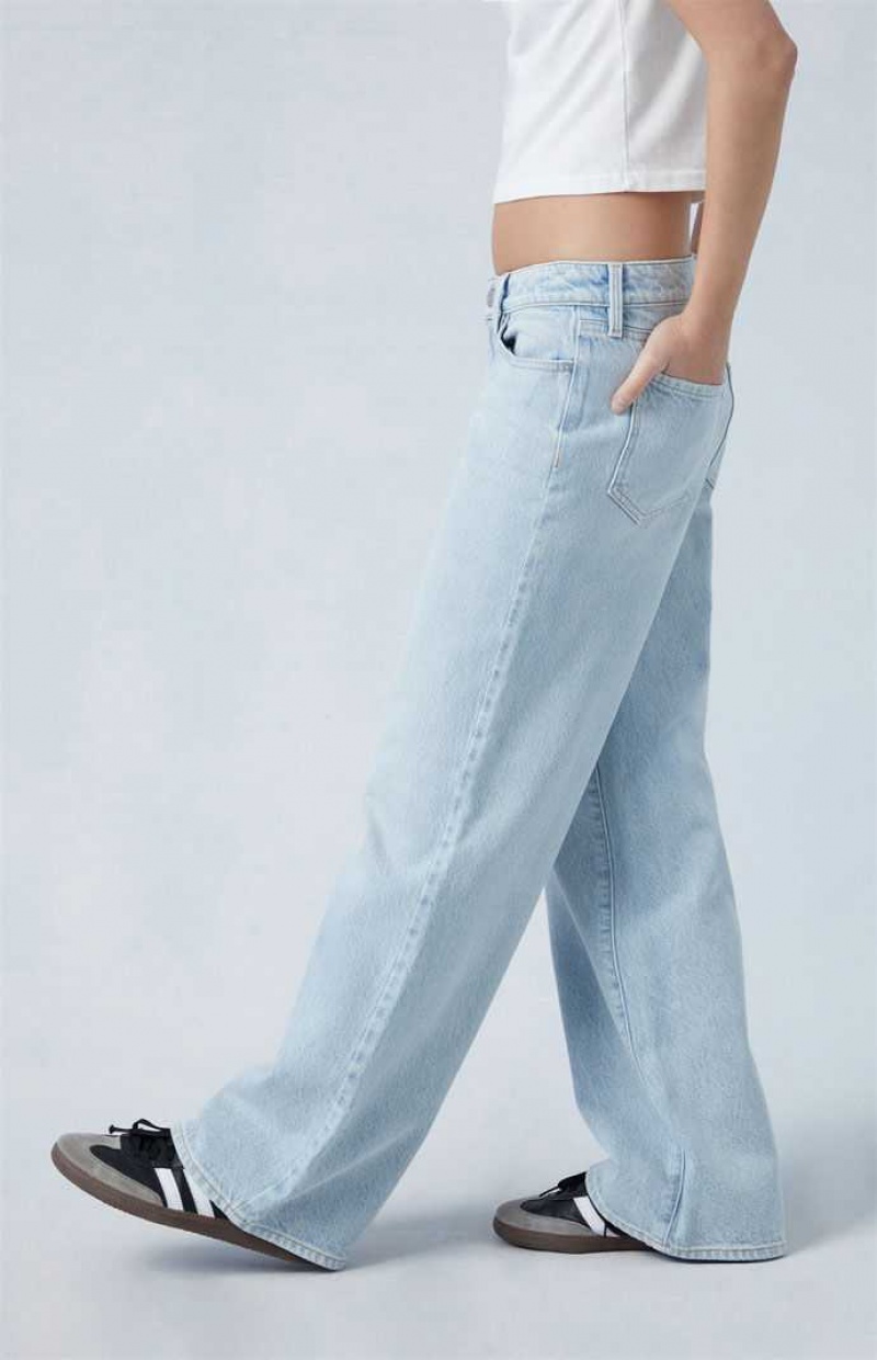 MEDIUM INDIGO PacSun Eco Light Indigo Low Rise Wide Leg Jeans | GVUTBLC-96