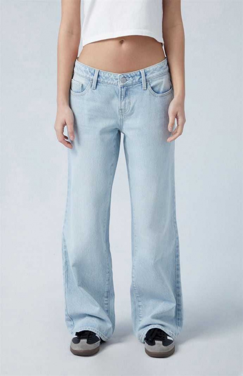 MEDIUM INDIGO PacSun Eco Light Indigo Low Rise Wide Leg Jeans | GVUTBLC-96