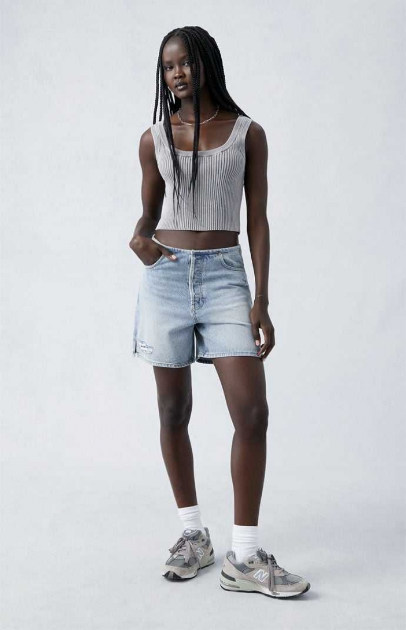 MEDIUM INDIGO PacSun Eco Light Indigo Ripped High Waisted Relaxed Jorts | PMRQAZF-24