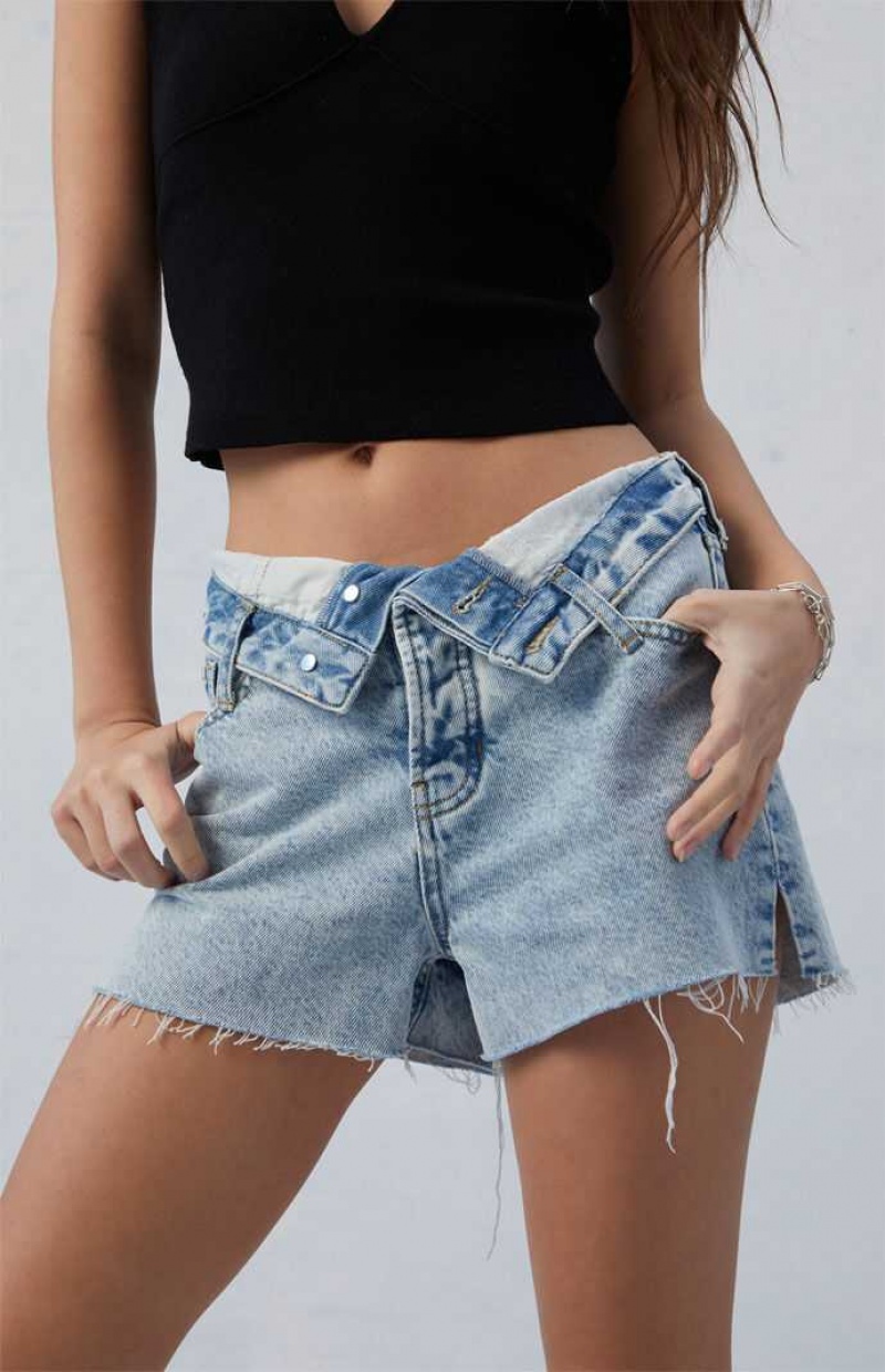 MEDIUM INDIGO PacSun Eco Light Indigo Ripped High Waisted Denim Festival Shorts | AFUZDOV-47