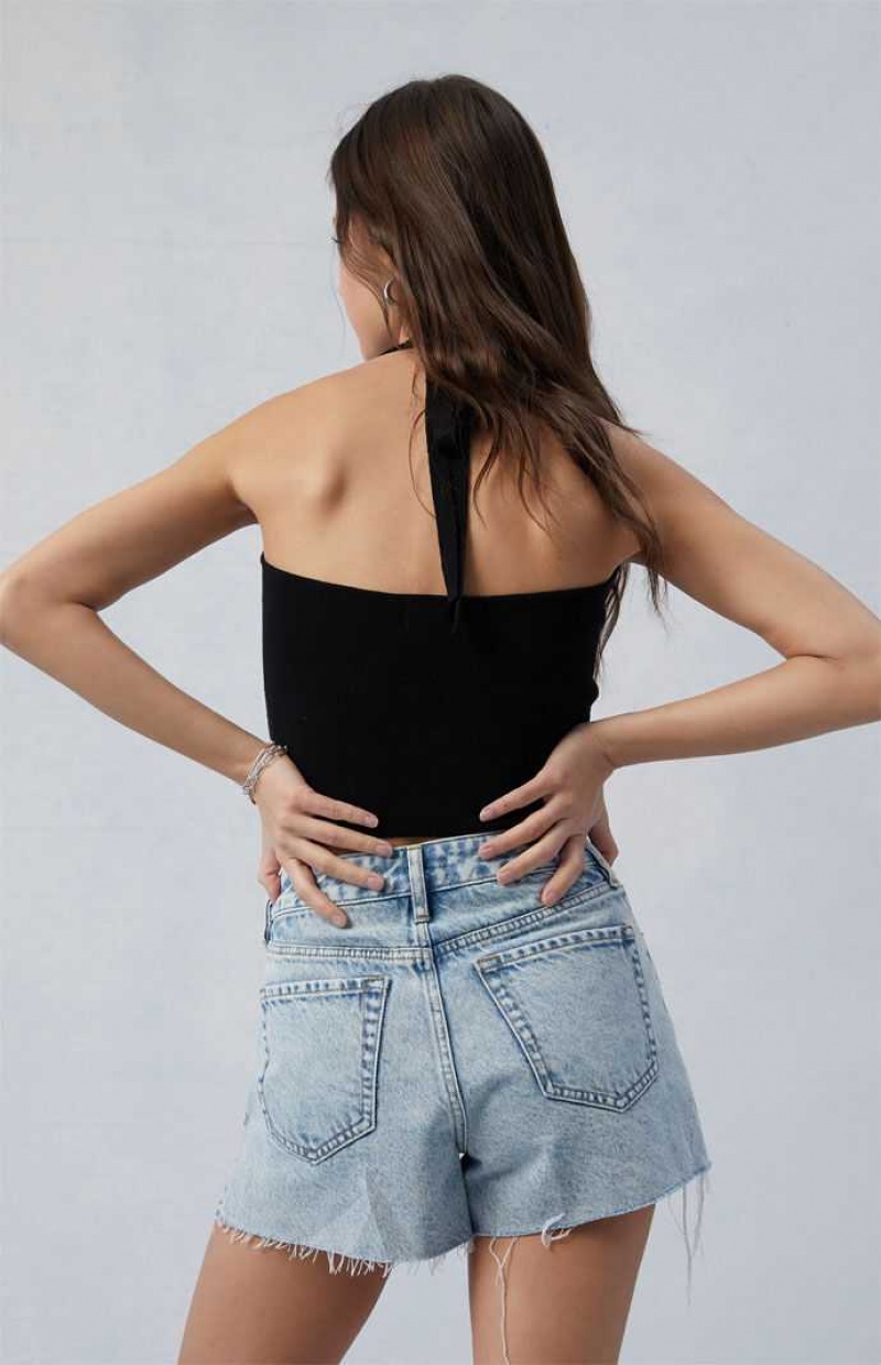 MEDIUM INDIGO PacSun Eco Light Indigo Ripped High Waisted Denim Festival Shorts | AFUZDOV-47