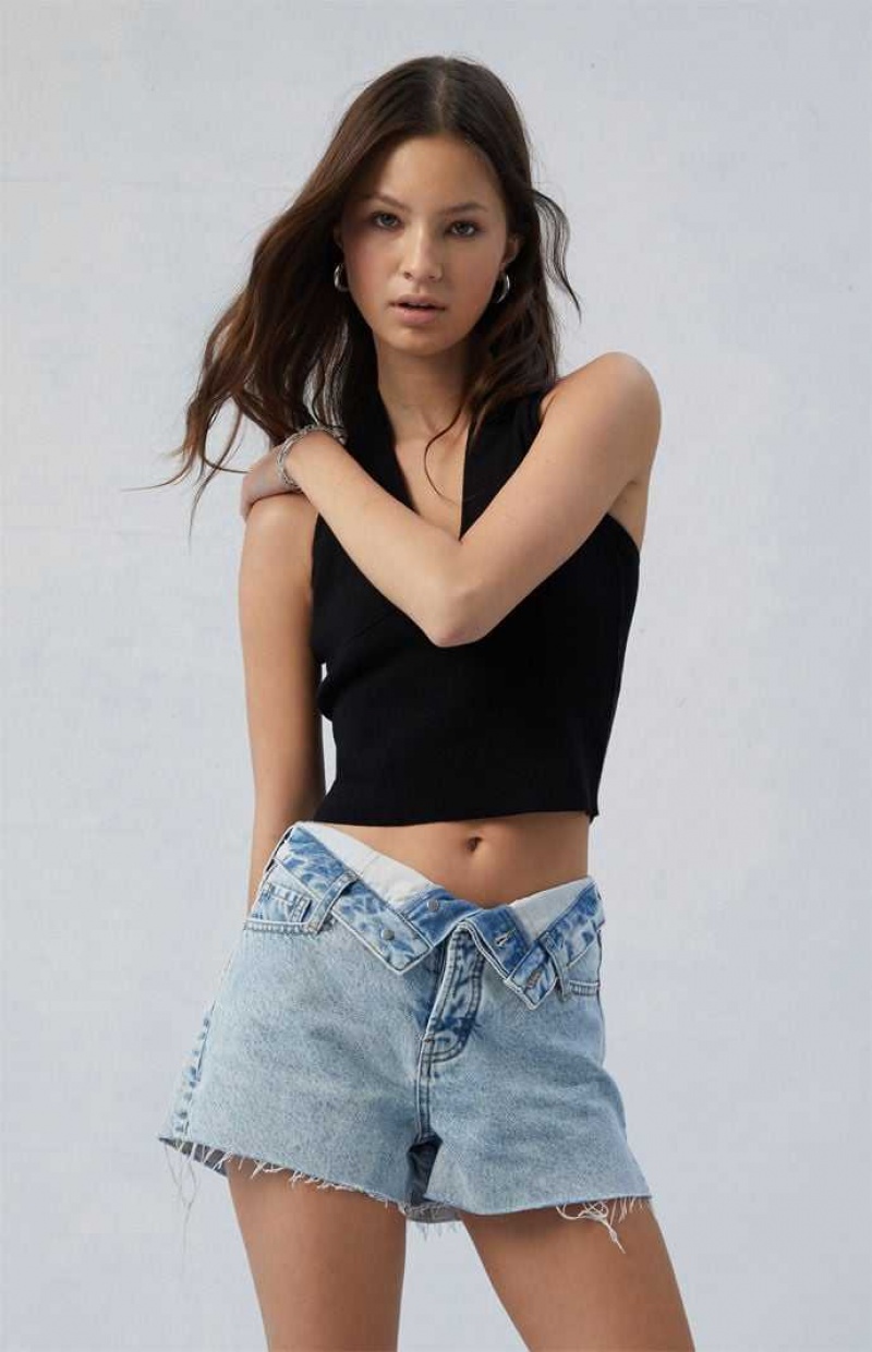 MEDIUM INDIGO PacSun Eco Light Indigo Ripped High Waisted Denim Festival Shorts | AFUZDOV-47