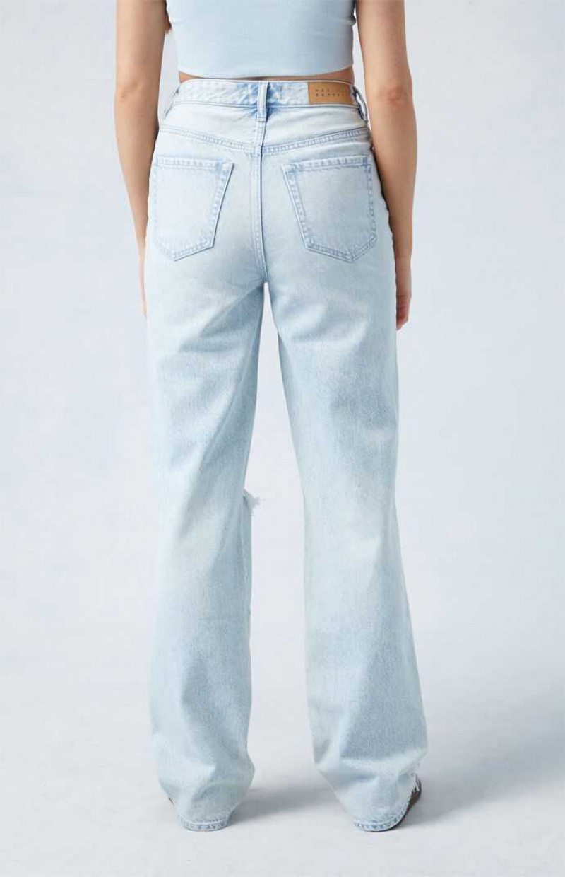 MEDIUM INDIGO PacSun Eco Light Indigo Ripped Asymmetrical Waistband '90s Boyfriend Jeans | GOWQVTA-92