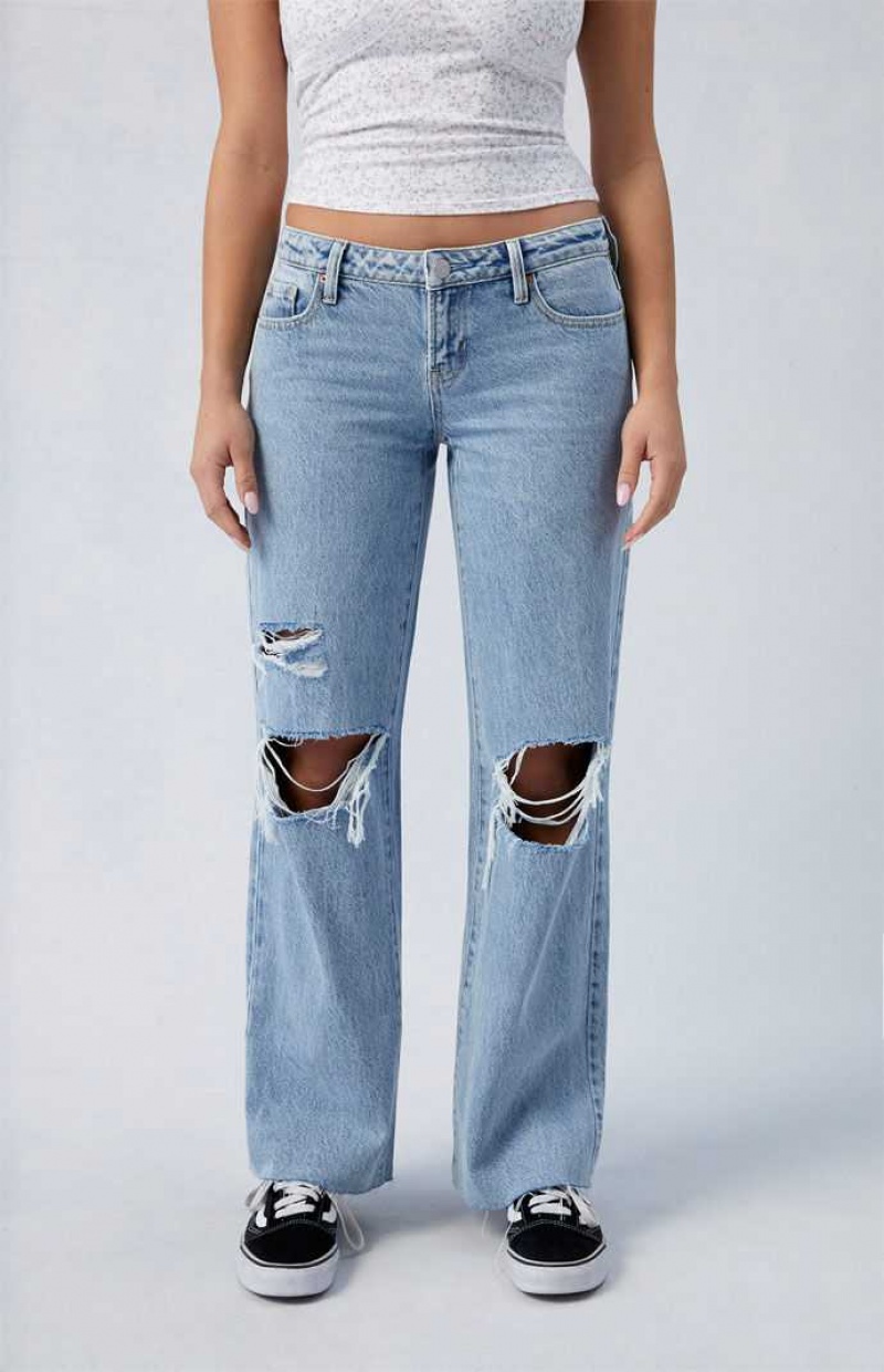 MEDIUM INDIGO PacSun Eco Light Indigo Ripped Wren Low Rise Wide Leg Jeans | YEAJURV-85