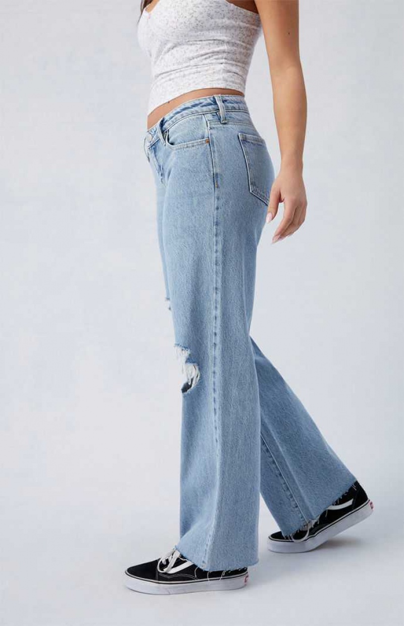 MEDIUM INDIGO PacSun Eco Light Indigo Ripped Wren Low Rise Wide Leg Jeans | YEAJURV-85