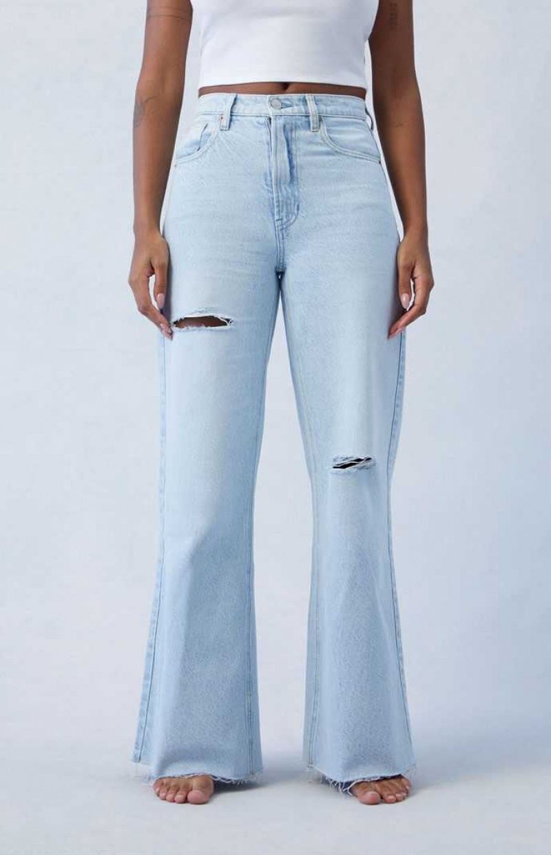 MEDIUM INDIGO PacSun Eco Light Indigo Ripped Wide Leg Jeans | FPWXTOJ-07