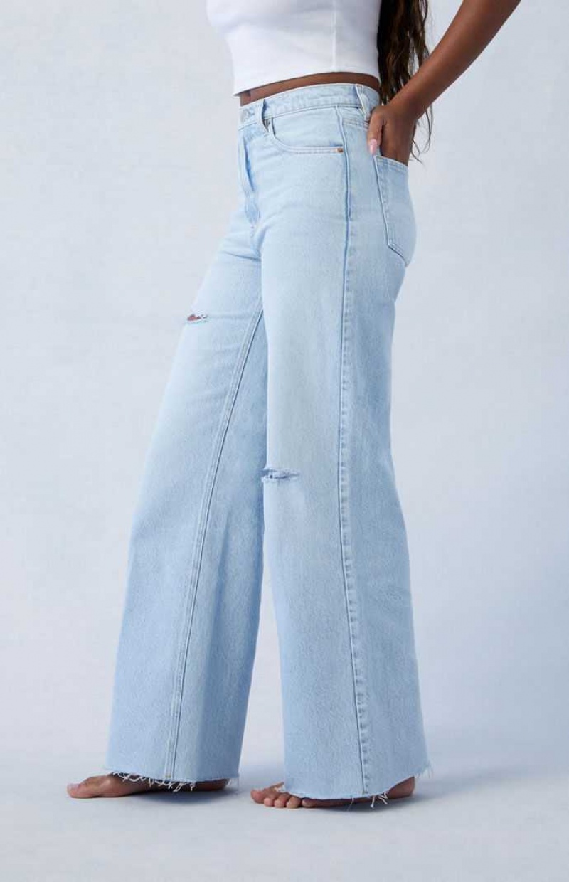 MEDIUM INDIGO PacSun Eco Light Indigo Ripped Wide Leg Jeans | FPWXTOJ-07