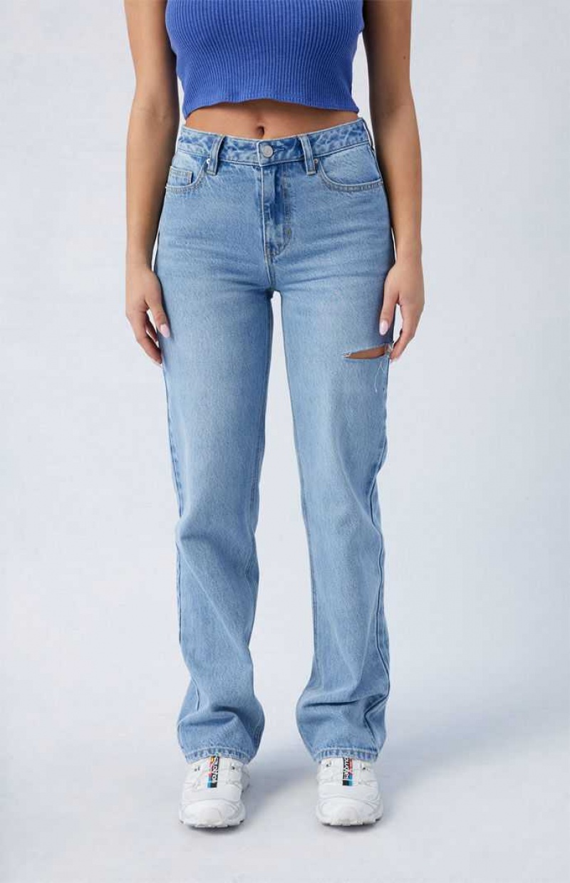 MEDIUM INDIGO PacSun Eco Light Indigo Ripped Millie Mid Rise '90s Boyfriend Jeans | RGTFWLA-37