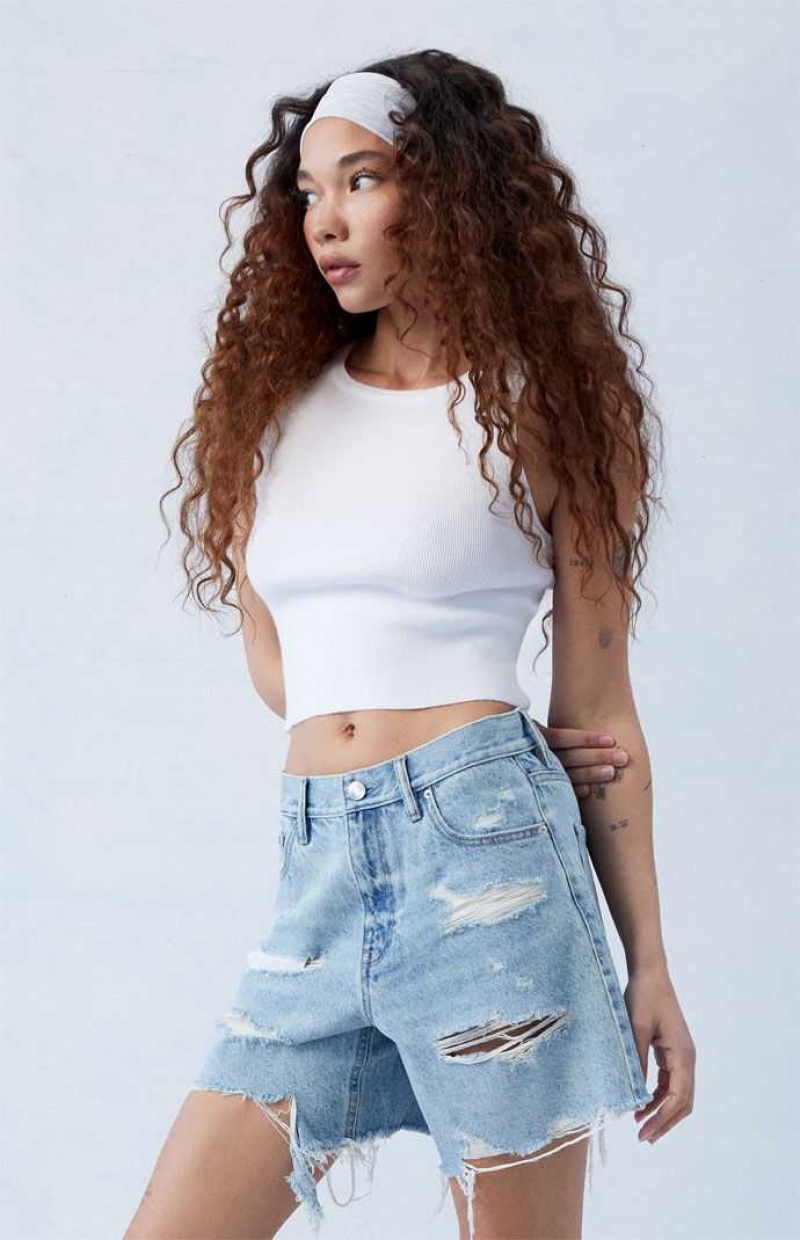 MEDIUM INDIGO PacSun Eco Light Indigo Ripped High Waisted Relaxed Jorts | ARIONSH-52