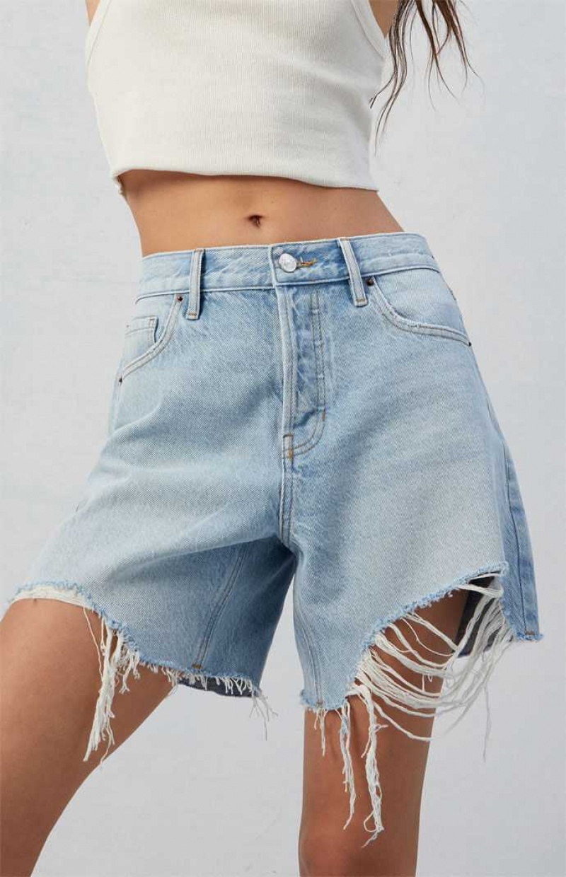 MEDIUM INDIGO PacSun Eco Light Indigo Ripped High Waisted Relaxed Jorts | SLDXYZT-10