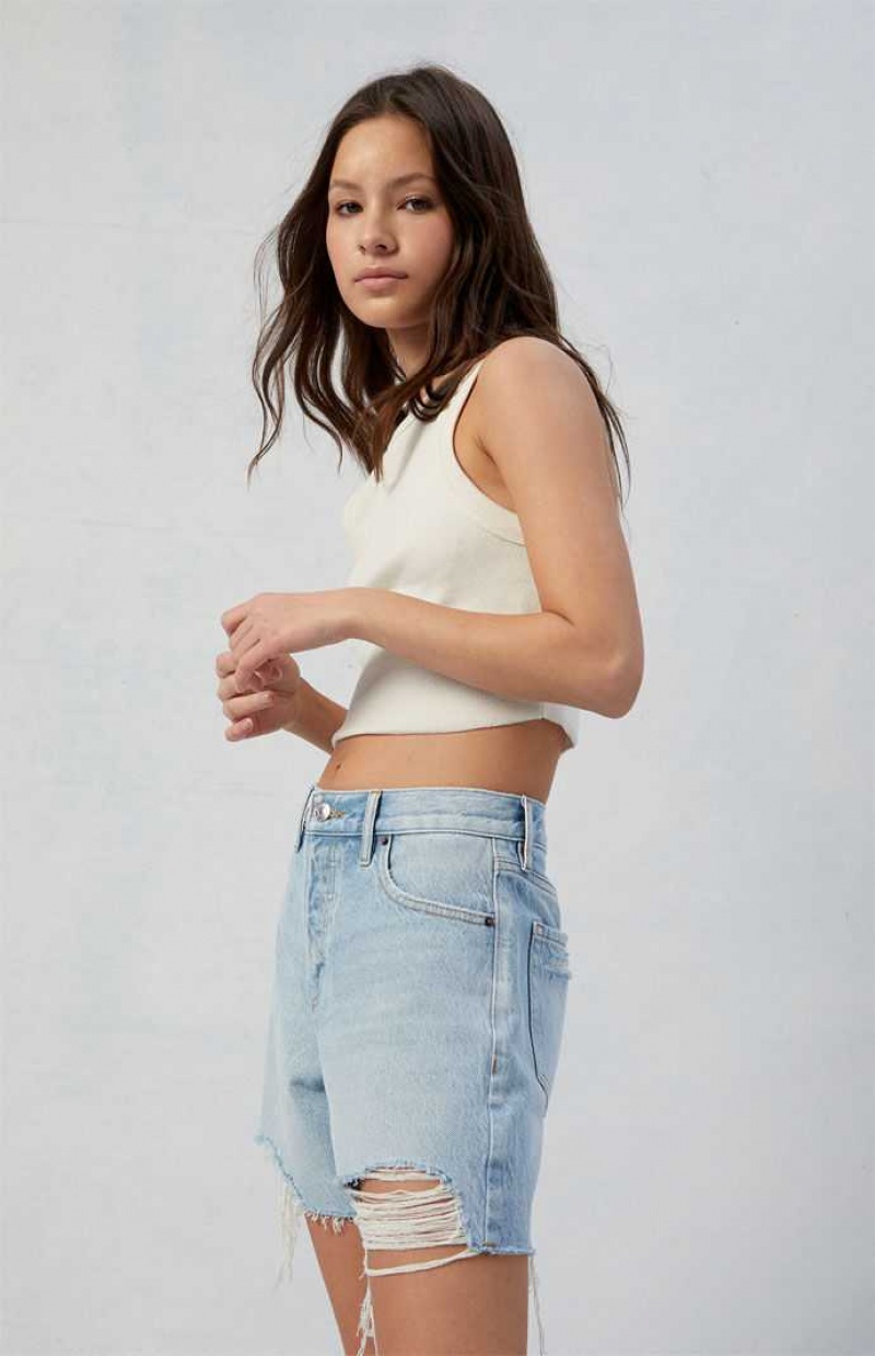 MEDIUM INDIGO PacSun Eco Light Indigo Ripped High Waisted Relaxed Jorts | SLDXYZT-10