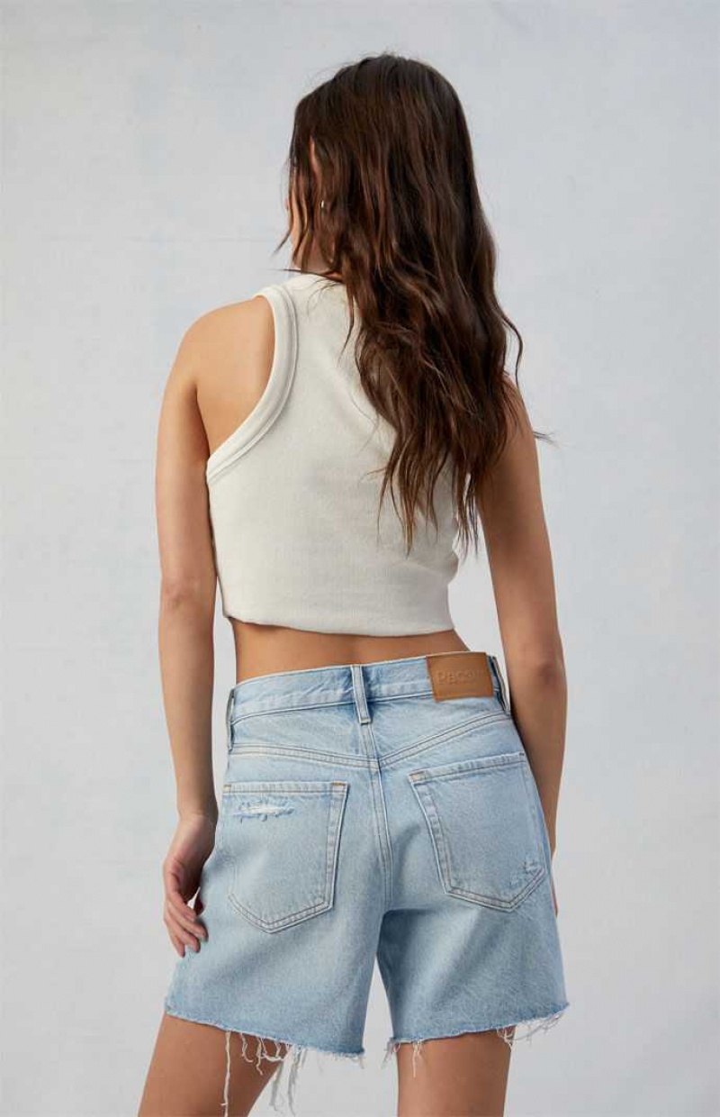 MEDIUM INDIGO PacSun Eco Light Indigo Ripped High Waisted Relaxed Jorts | SLDXYZT-10