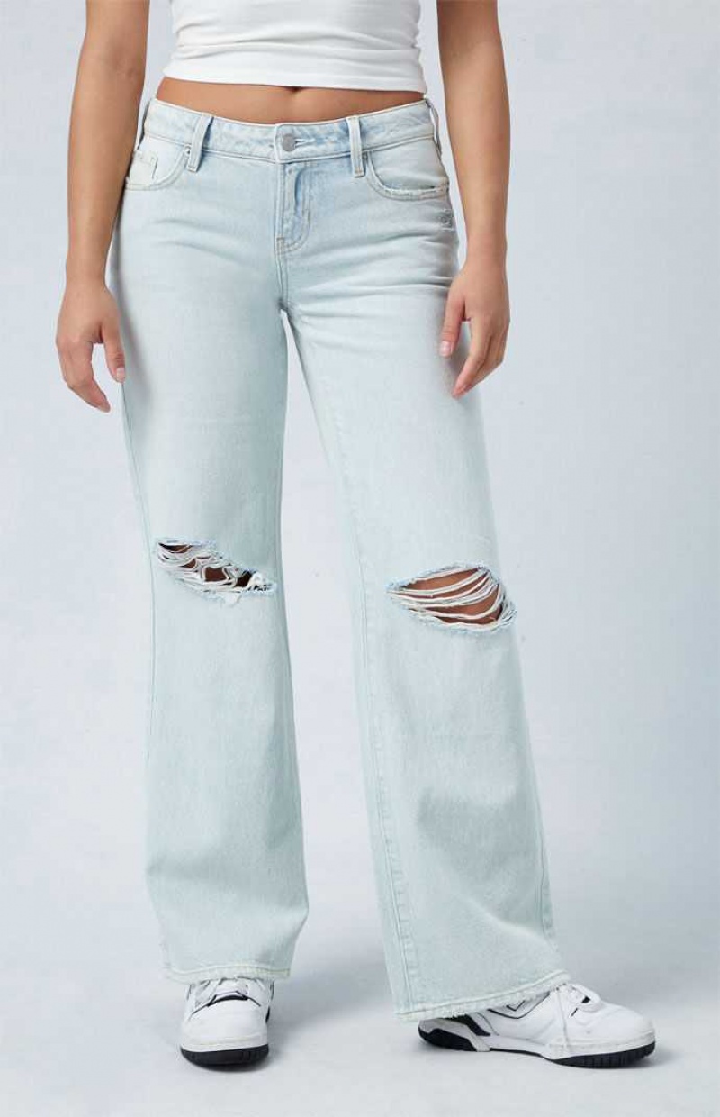 MEDIUM INDIGO PacSun Eco Light Indigo Ripped Low Rise Wide Leg Jeans | OWCKNJM-72