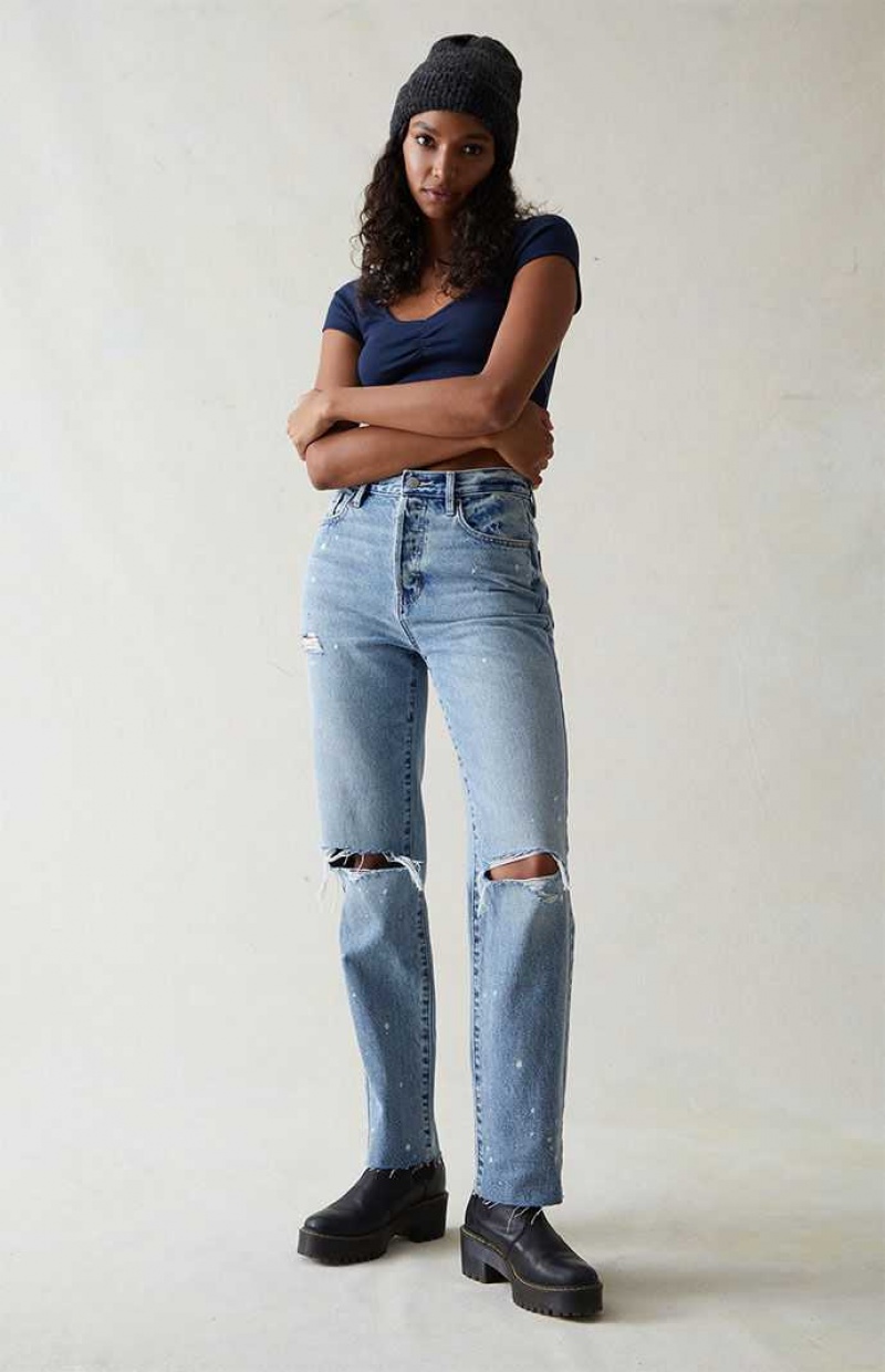 MEDIUM INDIGO PacSun Eco Light Indigo Ripped Dad Jeans | PJTECWM-56