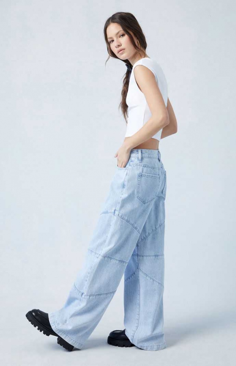 MEDIUM INDIGO PacSun Eco Light Indigo Seamed Low Rise Baggy Jeans | HJKIFTW-09