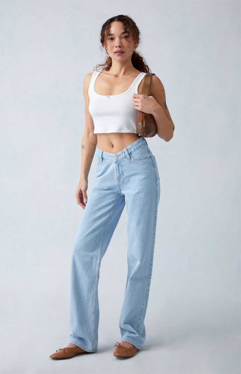 MEDIUM INDIGO PacSun Eco Light Indigo V-Dip '90s Boyfriend Jeans | JQFWXSO-71