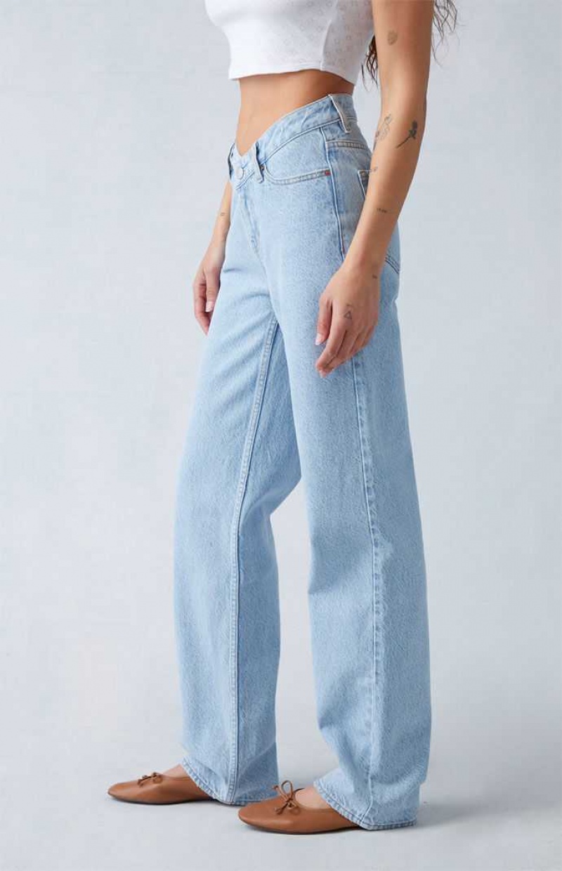 MEDIUM INDIGO PacSun Eco Light Indigo V-Dip '90s Boyfriend Jeans | JQFWXSO-71