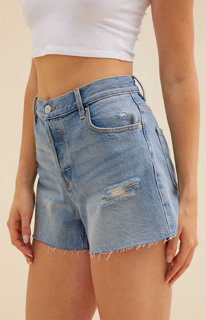 MEDIUM INDIGO PacSun Eco Medium Blue High Waisted Vintage Cut Off Denim Shorts | HMXLUIR-74